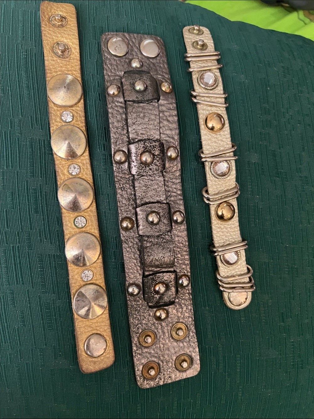 Set of 3 Studded Leather Cuff Bracelets - Gold, Gunmetal, Silver - Picture 2 of 11